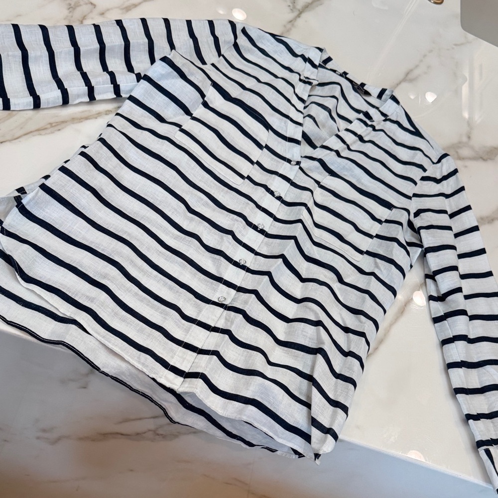 Zara Navy and White Striped Top
